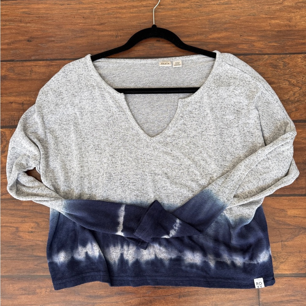 Gray and Blue Tie-Dye V-Neck Sweater